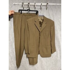 Bespoke Suit‎ Men 40R Brown Striped 4B Wool Academia Career Pants 34X30 Luxury